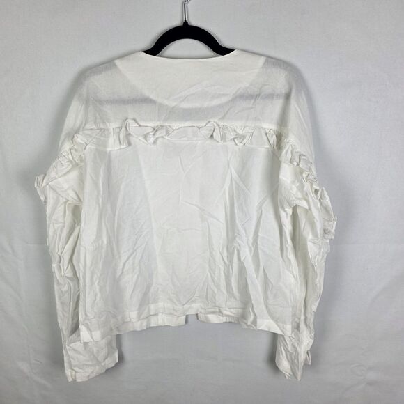 Commense Women's Cotton Button Down Shirt Long Ruffle Sleeve Top Size Medium - Picture 3 of 7